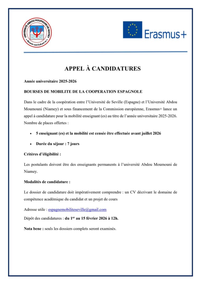 Opportunité de Mobilité Erasmus+ : Enseignez à l'Université de Séville en 2026 !